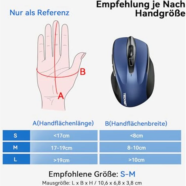 TECKNET Bluetooth Maus M4800, Kabellos Ergonomische Maus mit 4800 DPI, Tri-Modi: BT 5.0/3.0+2.4G, 30 Monate Batterielaufzeit, Leise Funkmaus für Laptop PC, Windows, Mac OS, Android – Bild 5