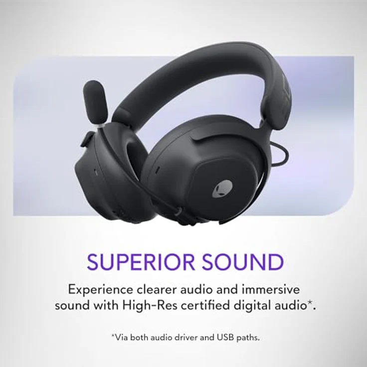 Alienware Pro Wireless-Gamingheadset – Kabellos, 50-mm-Graphen-Treiber, KI- & ANC-Geräuschunterdrückung, Dual-Mikrofone, E-Sport-optimiert, Dark Side of the Moon – Bild 9