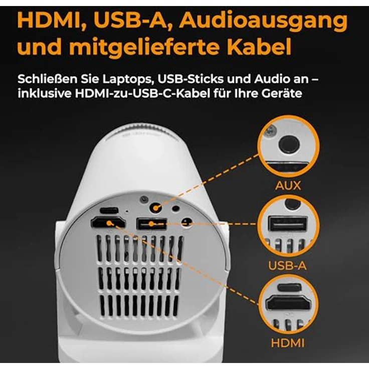 DENVER PR-1500 Mini Beamer, tragbarer LED Projektor mit 120 ANSI Lumen, HD 720p, HDMI, USB & Bluetooth, projiziert bis 120 Zoll für Filme & Gaming – Bild 5