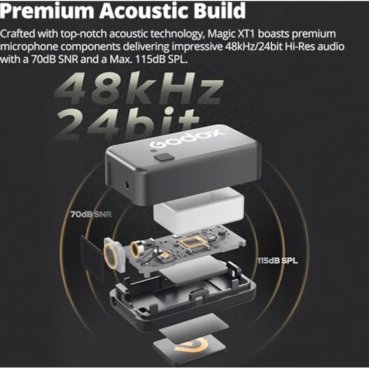 Godox Magic XT1 Wireless Lavalier Microphone, Mikrofon für Kamera (2 TX + 1 RX Ladeschale), Mini-Mikrofon mit Geräuschunterdrückung, 16H Akku, Touchscreen 200M/60ft, Wireless Mikrofon – Bild 3