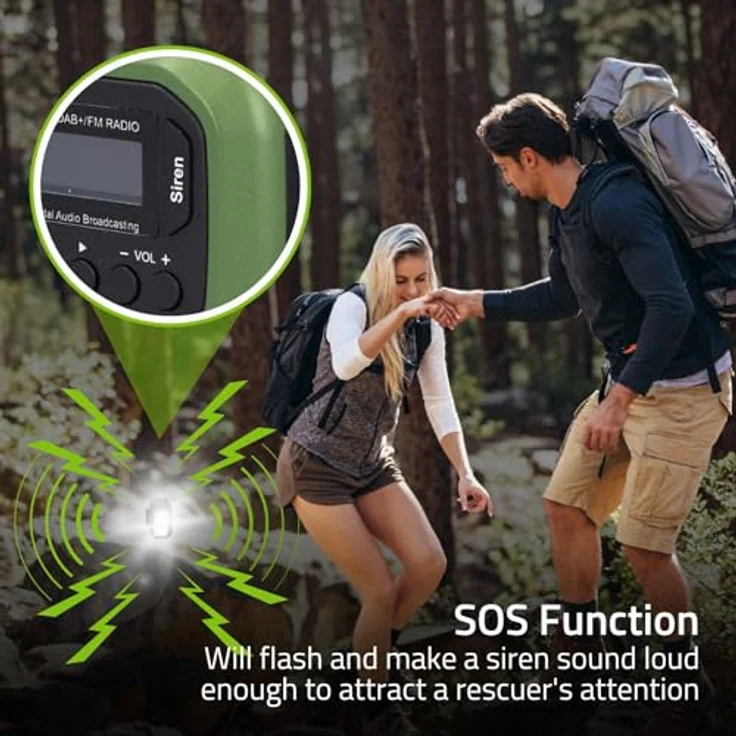 Nedis Tragbares Notfallradio DAB+/FM, batteriebetrieben, Handkurbel, solarbetrieben, USB-Stromversorgung, Wecker, grün/schwarz – Bild 7