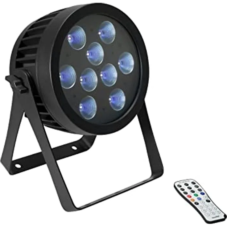 EUROLITE LED IP PAR 9 UV Spot | Wetterfester (IP65) PRO-UV-Scheinwerfer mit 9 UV-LEDs (365nm), inkl. Fernbedienung