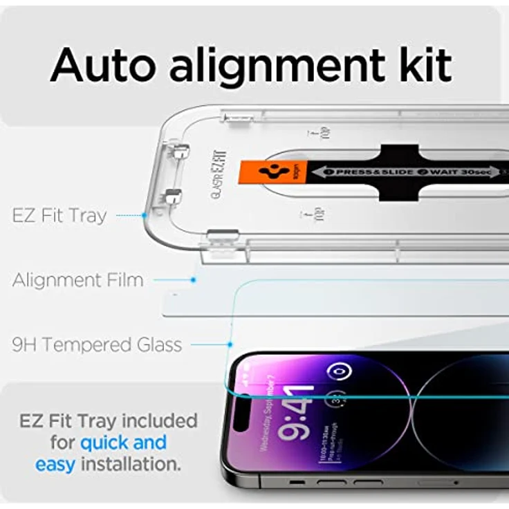 Spigen Glas.tR EZ Fit Schutzfolie kompatibel mit iPhone 14 Pro Max, 2 Stück, Kratzfest, 9H Härte Folie – Bild 3