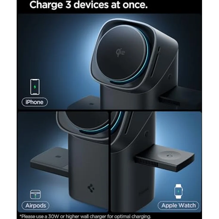 Spigen Essential Qi2 15W 3-in-1 MagSafe Ladestation, Schnellladung mit Touch-Steuerung & 360°-Drehhalterung, kompatibel mit iPhone 17/16/15/14/13/12 (Pro/Max/Air), Apple Watch (SE), AirPods (Pro 2/4) – Bild 3