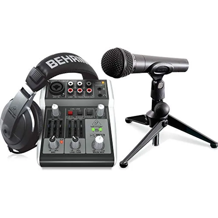 Behringer Podcaststudio 2 USB, USB Mischpult mit XM8500 Mikrofon und HPM1000 Kopfhörern, inklusive XLR- und USB-Kabel