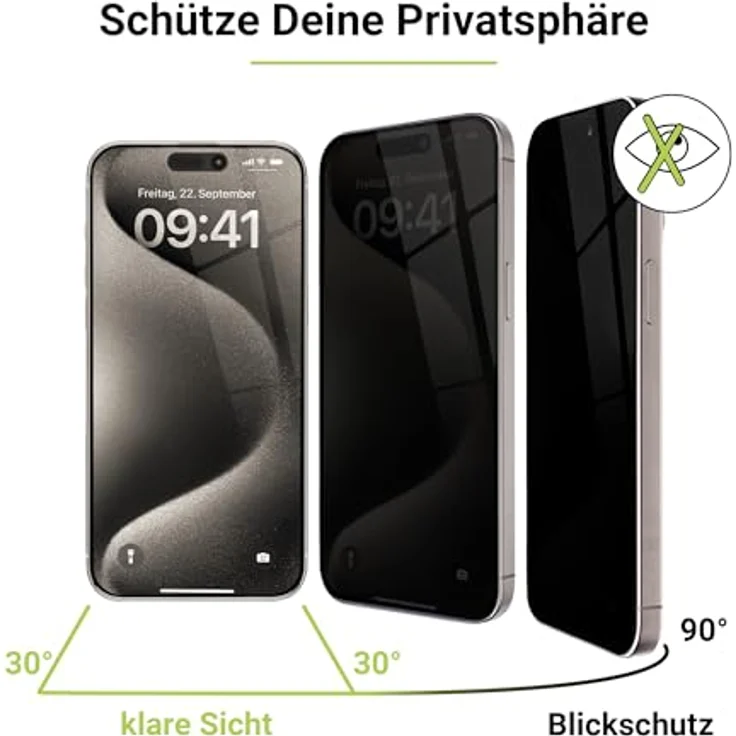 Artwizz PrivacyGlass Schutzglas kompatibel mit iPhone 15 Pro Max - Displayschutz mit Anti-Spy/Blickschutz-Funktion – Bild 2