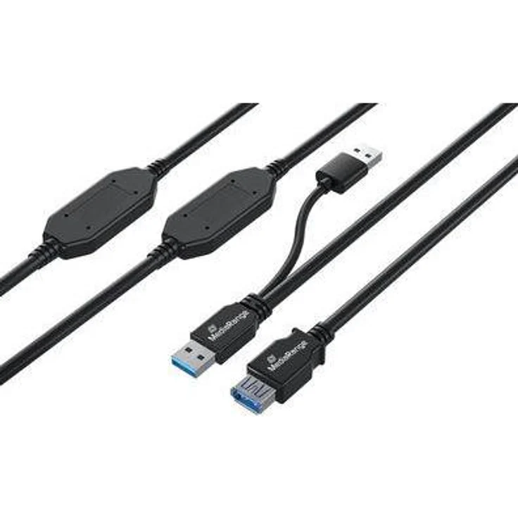 MediaRange Aktives USB-Verlängerungskabel, USB 3.2 Gen 1, 15m, bis zu 5 GB/s, schwarz