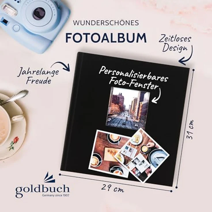 goldbuch Fotoalbum mit Fensterausschnitt, Bella Vista, 30 x 31 cm, 60 schwarze Seiten mit Pergamin-Trennblättern, Leinen, Schwarz, 27977 – Bild 3