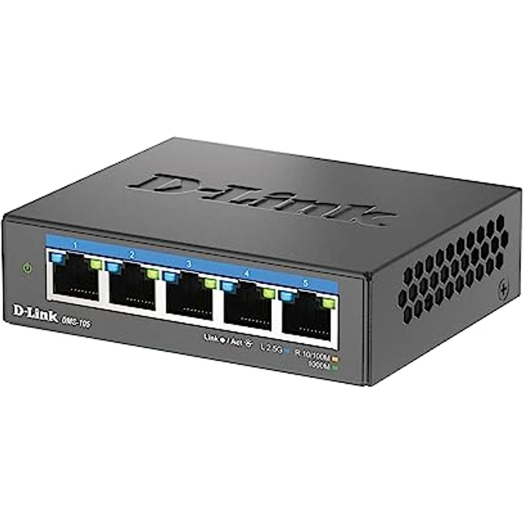 D-Link DMS-105 5-Port Multi-Gigabit Unmanaged Desktop Switch (5X 2,5G Ports, Lüfterlos, Low Profile, Kompakt, Metal Gehäuse, QoS, Plug and Play) – Bild 2