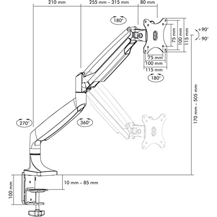 Icy Box IB-MS503-T Monitor-Tischhalterung bis 32 Zoll (81cm) Vesa, Kabelführung, Dreh-/neigbar, Ergonomisch – Bild 6