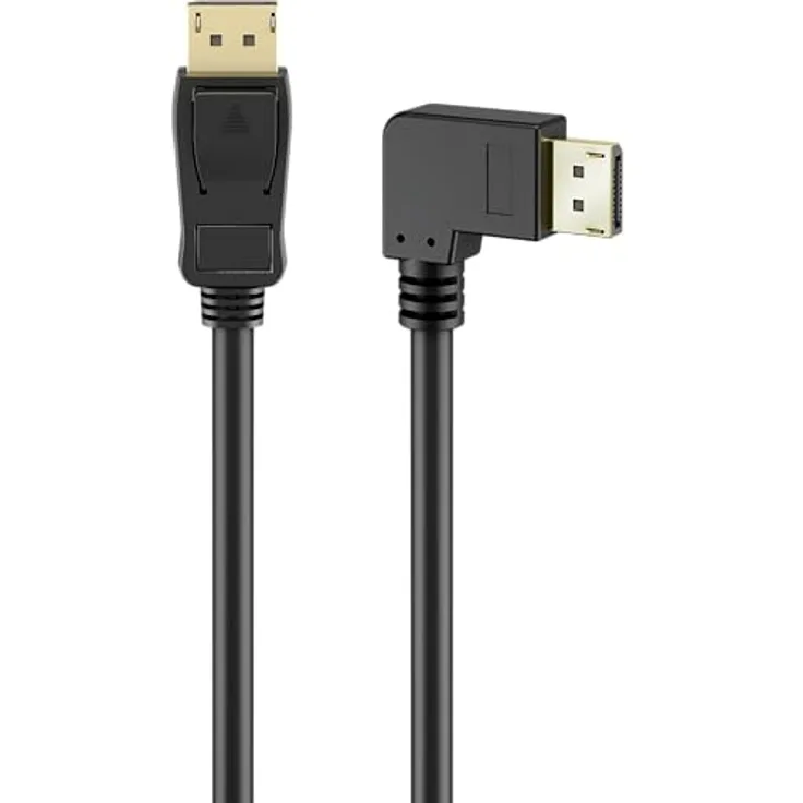 goobay DisplayPort Kabel 2.0/2.1, 1 Meter, 8K 144Hz, 54 Gbit/s, 90° Stecker, schwarz, für Gaming, UHD, HDR, G-Sync, FreeSync, DP auf DP