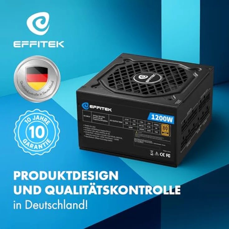EFFITEK Gold Series 1200W Netzteil, 80 Plus Gold, vollmodular, geräuscharm, ATX 3.1, PCIe 5.1 kompatibel, mit Japan 105°C Kondensatoren für Gaming-PC – Bild 5