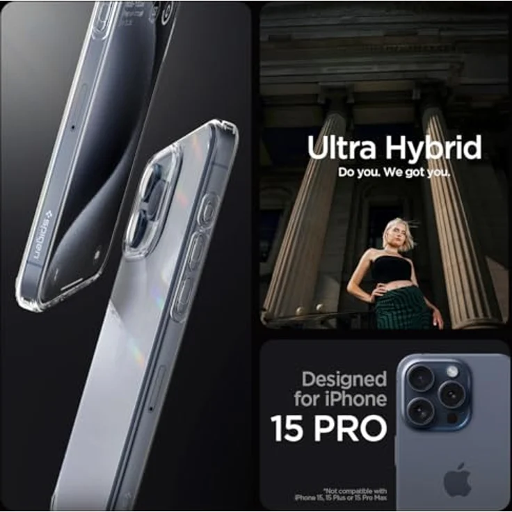 Spigen für iPhone 15 Pro Ultra Hybrid Hülle [Anti-Yellowing] Case Handyhülle Schutzhülle Cover Transparent Durchsichtig Dünn Slim -Crystal Clear – Bild 2