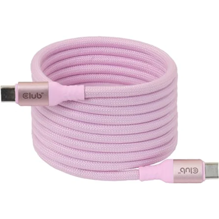 Club3D CAC-3031 USB-C® Magnetspule 240W PD3.1, Rosa Kabel 2m mit selbstaufrollendem Design und E-Marker-Chip für Schnellladung – Bild 1