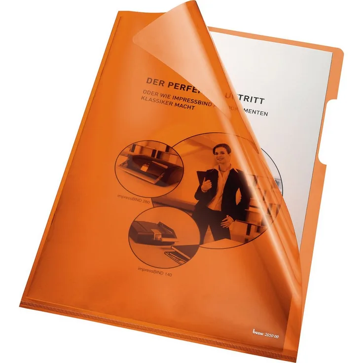 bene Aktenordner Sichthülle A4 PVC/Hartfolie orange 150my OR, 100 Stk. - Dokumentenecht mit Greifausschnitt