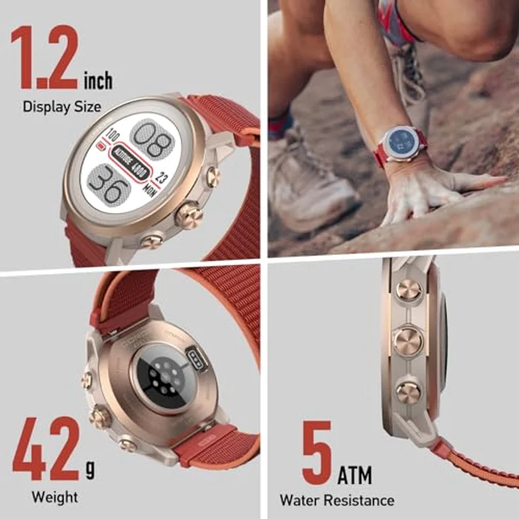 COROS APEX 2 Outdoor GPS-Uhr, 1,2" Saphirglas-Titan, 14 Tage Akkulaufzeit, Herzfrequenzmesser, Schlafüberwachung, Dusty Pink – Bild 2