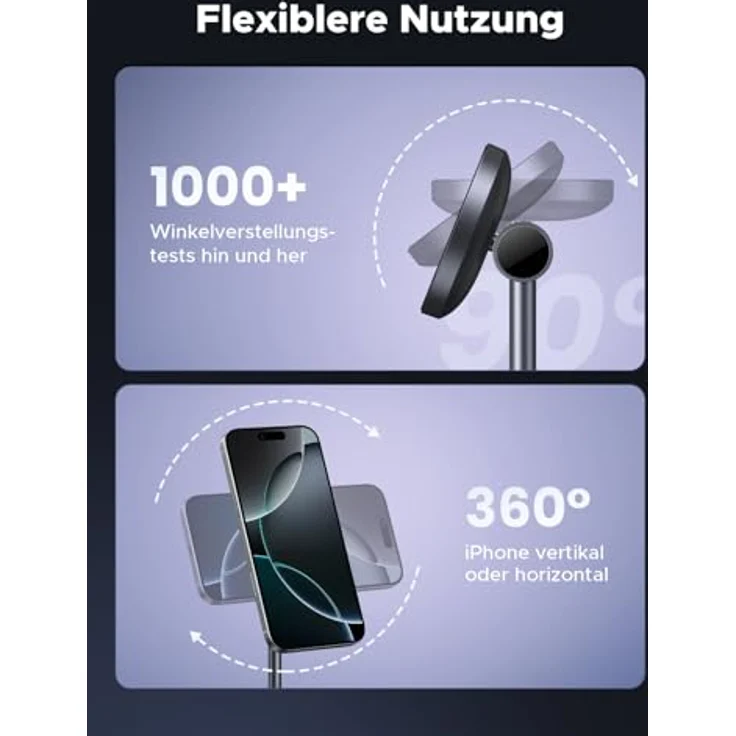 UGREEN MagFlow Qi2 15W iPhone Ladestation, kabelloses Ladegerät MagSafe-Kompatibel, 90° verstellbar, für iPhone 16/15/14/13/12, AirPods 4/3, 1M Kabel – Bild 5
