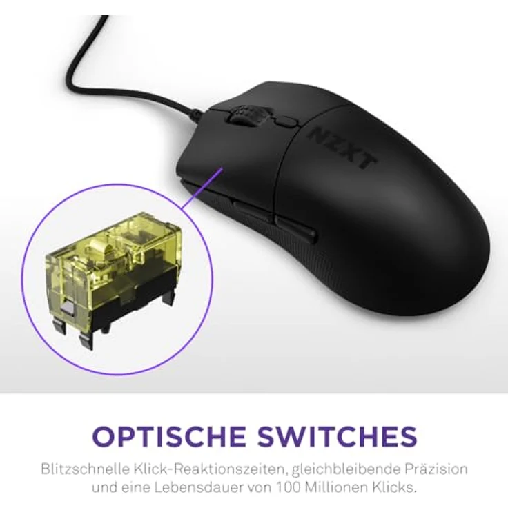 NZXT Lift 2 Symm | Leichte symmetrische kabelgebundene Gaming-Maus | Leichte 58-g-Konstruktion | 8K-Abfragerate | Optische Switches | Optischer 26K-DPI-Sensor | Füße aus 100% PTFE | Schwarz – Bild 4