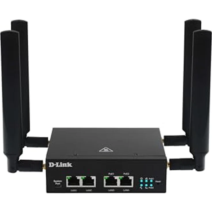 D-Link 5G Multi-Connect PoE Modem, Router mit 4 RJ-45-Anschlüssen bis 1000 Mbit/s, 2 PoE-Ports und 4 externen Antennen, Schwarz – Bild 1