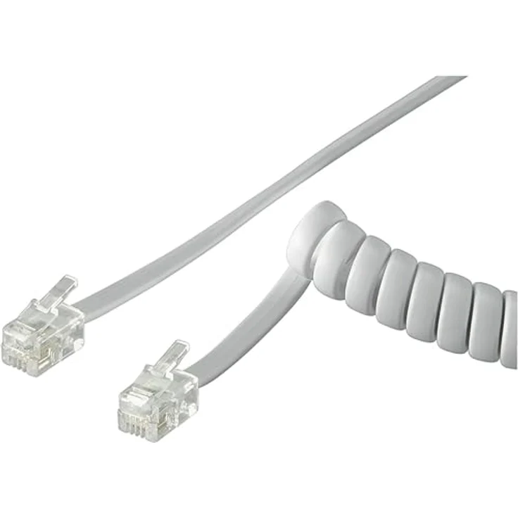 Goobay 68601 Telefonhörer Spiralkabel, Flachkabel mit RJ10-Stecker (4P4C) auf RJ10-Stecker (4P4C), Weiß, 4 Meter – Bild 2