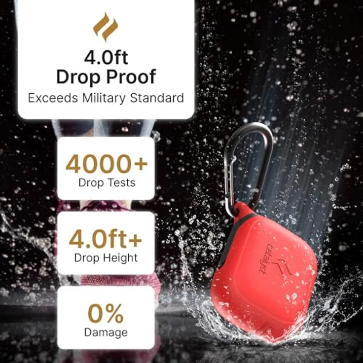 Catalyst Wasserdichtes Special Edition Case für AirPods Pro (1. und 2. Generation) – IP67 Schutz, einteiliges Design, hoher Fallschutz, mit Karabiner, Soft-Touch – Rot – Bild 3