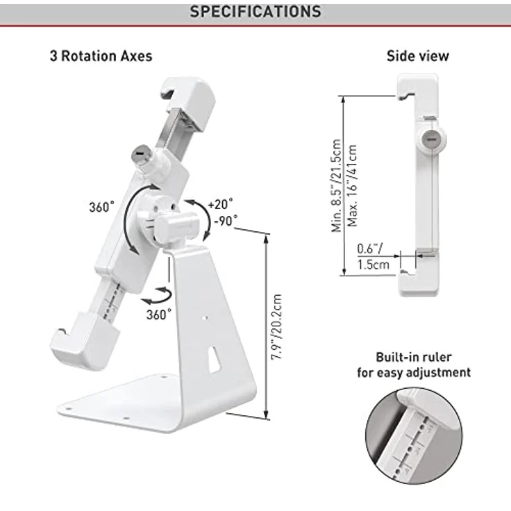 Barkan Lockable Tablet Mount Holder for 8.7-12 inch Devices, Anti-Theft, Desk Stand, 360 Degree Rotation Bracket, fits Apple iPad/Air/Mini, Samsung Galaxy Tab – Bild 5