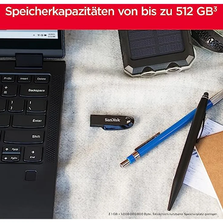 SanDisk Ultra Curve 3.2 Flash-Laufwerk 256 GB (bis zu 100 MB/s Lesen, RescuePRO Deluxe-Software, Schlüsselringöse) Blau – Bild 2