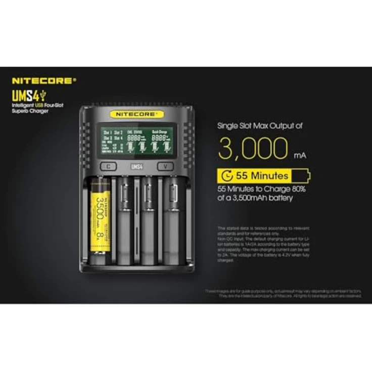 Nitecore Universal Ladegerät UMS4 3000 mA USB Erwachsene Unisex schwarz L 159 x B 107 x H 41 – Bild 2