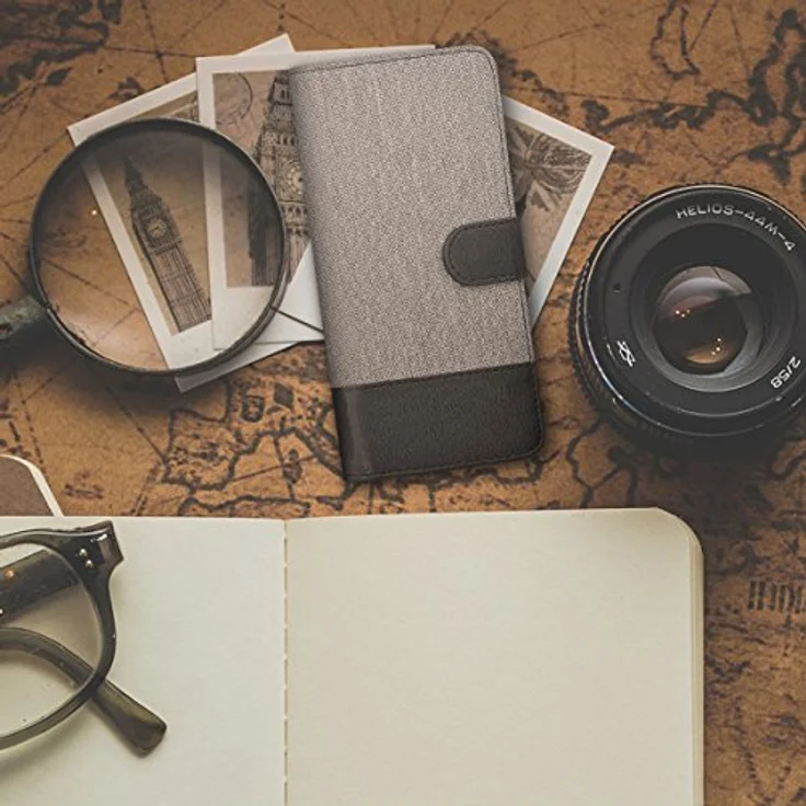 kwmobile Wallet Case kompatibel mit Samsung Galaxy S8 - Handyhülle mit Ständer und Kartenfächern - Grau Schwarz – Bild 4