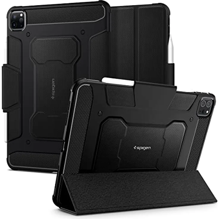 Spigen Rugged Armor Pro Hülle Kompatibel Mit iPad Pro 12.9 Zoll Generation 6 2022 | 5 2021 mit Apple Pencil (2. Gen) Halter - Schwarz – Bild 1