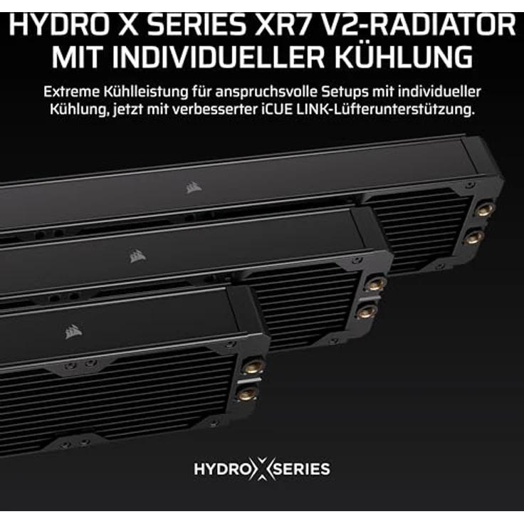 Corsair Hydro X Series XR7 360 V2 Radiator, 360 mm, schwarz, Kupfer- und Messing-Aufbau, 6x 120-mm-Lüfter kompatibel, Push-Pull-Konfiguration, 54 mm dick, 2x G1/4-Anschlüsse – Bild 2