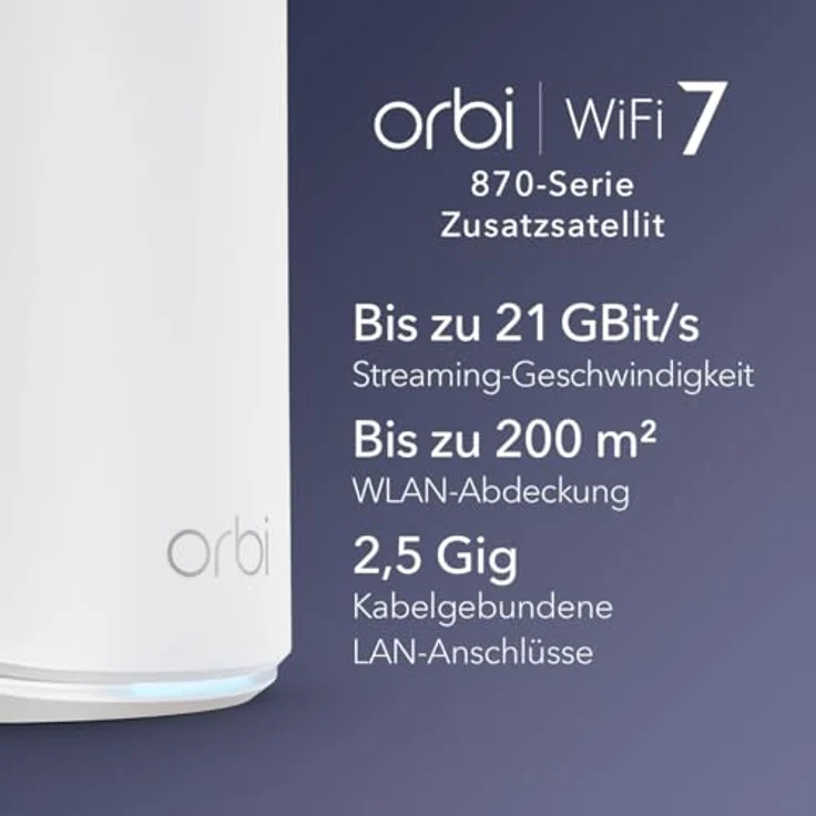NETGEAR Orbi 870-Serie (RBE870) Tri-Band WiFi 7-Mesh-Zusatzsatellit, bis zu 200 m² Abdeckung, 21 GBit/s, weiß – Bild 2