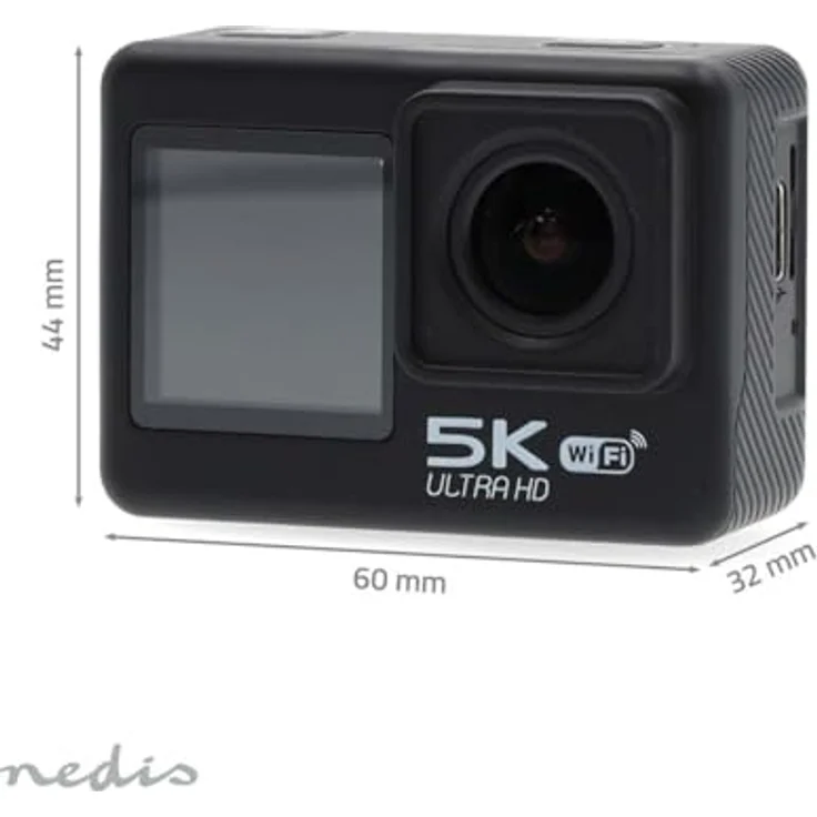 Nedis Action Cam - 5K@30fps - 16 MPixel - Wasserdicht bis: 30.00 m - 80 min - Wi-Fi - App erhältlich für: Android/IOS - Inkl. Halterung - Schwarz - Dual-Screen-Action-Cam mit HD-5K Auflösung – Bild 5