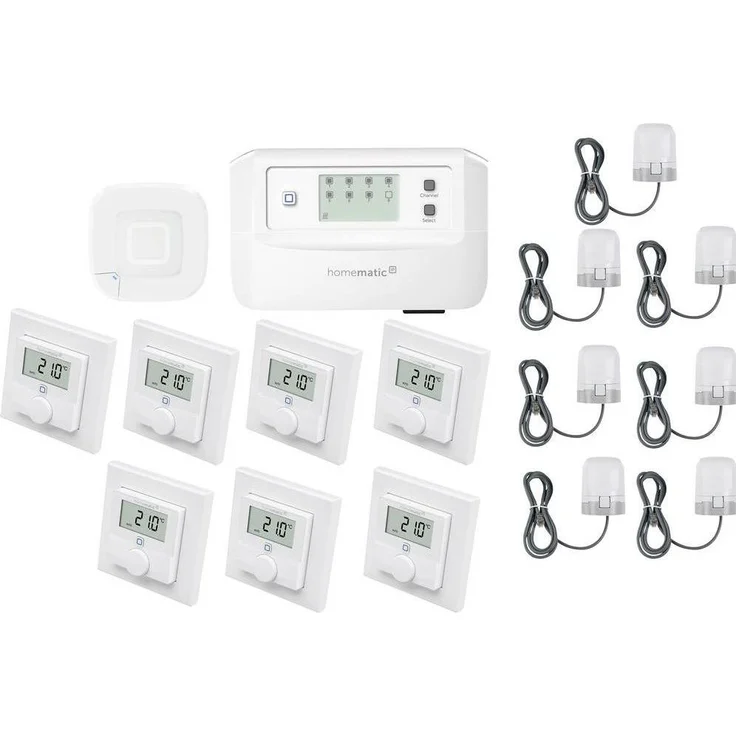 Homematic IP Set, Funk Access Point 2 mit Fussbodenheizungscontroller, 7x Wandthermostat, Smart Home Hub
