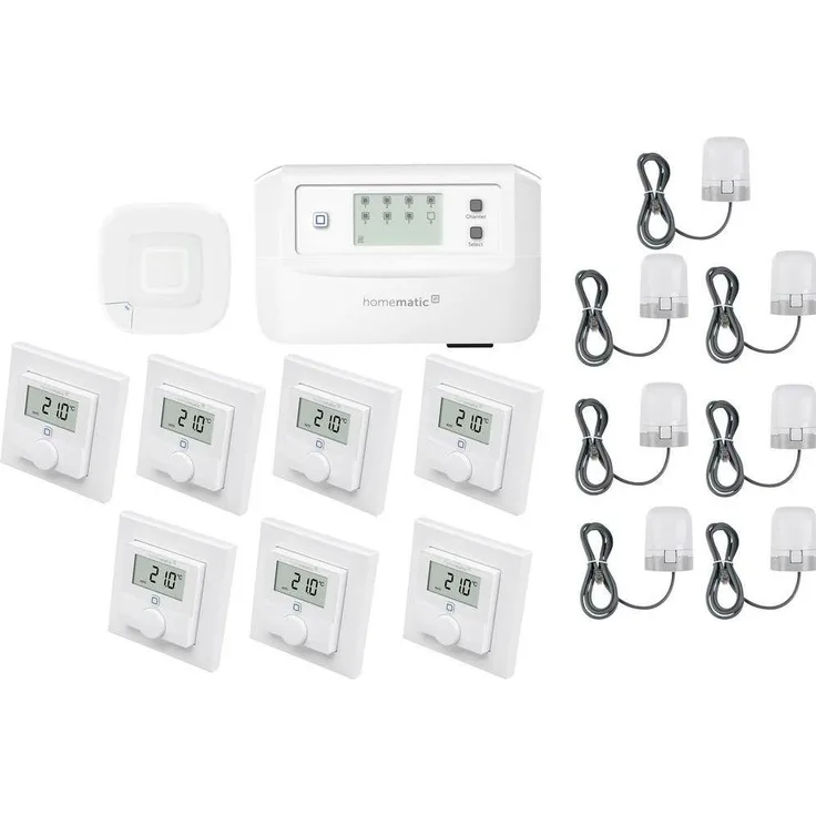 Homematic IP Set, Funk Access Point 2 mit Fussbodenheizungscontroller, 7x Wandthermostat, Smart Home Hub