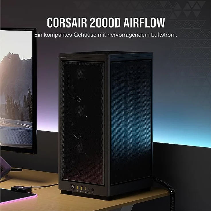 Corsair 2000D Airflow PC-Gehäuse Mini ITX – Format Mini ITX – Platten aus Netzstahl – DREI GPU-Steckplätze – optimiert für die Kühlung – Moderne EIN-/Ausgänge an der Vorderseite – Bild 2