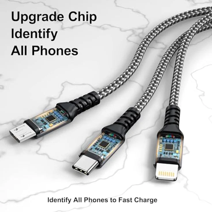 GIANAC 100W USB C auf Multi Kabel [1.2M] 3 in 1 Schnellladekabel mit E-Mark Chip, kompatibel mit iPhone 15, Galaxy S23, MacBook Pro, Micro USB und Lightning Anschlüssen – Bild 4