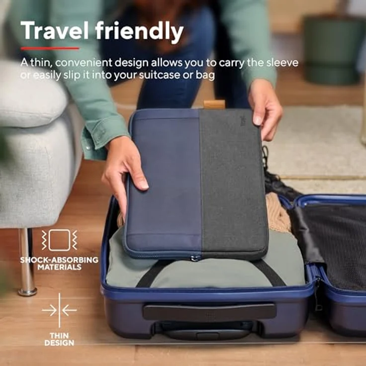 Trust Lisboa Laptophülle 13.3 Zoll, Laptoptasche aus Recycelten PET-Flaschen, Arbeitstasche Laptop Sleeve, Tasche Herren Damen für MacBook Notebook HP Dell Asus Lenovo Reisen Business - Blau – Bild 4