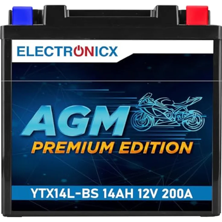 Electronicx YTX14L-BS AGM Motorradbatterie 14Ah 12V - wartungsfrei, auslaufsicher, zyklenfest für Motorrad, Roller und Quad – Bild 1