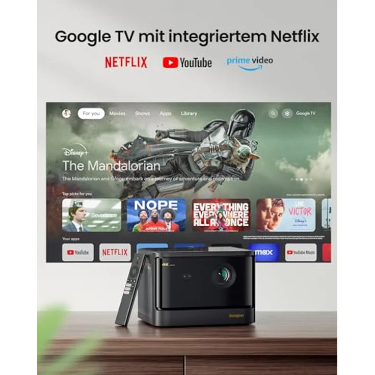 Dangbei DBOX02 4K Beamer, 2450 ISO Lumen, Netflix lizenziert, WLAN, Bluetooth, 2x12 W DTS:X, HDR10+, 200-Zoll-Bild, Autofokus – Bild 4