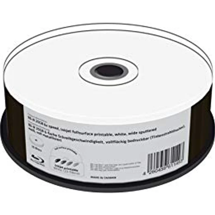 MediaRange BD-R 25GB 6-fache Schreibgeschwindigkeit, vollflächig bedruckbar (Tintenstrahldrucker), voll Metallisiert, 25er Cakebox – Bild 2