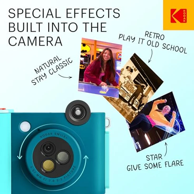 KODAK Smile+ 2-in-1 Digitale Sofortbildkamera & kabelloser Bluetooth-Fotodrucker - 10MP, Spezialeffekt-Drehobjektiv, Zink 2x3” Klebefotos, Drucken über Fun-App von Smart Devices - Blau – Bild 2