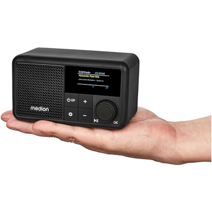 MEDION S66822 Tragbares Mini DAB+ Radio mit Bluetooth (Akku, dimmbares Farbdisplay, Teleskopantenne, Sleeptimer,Wecker, Snooze, AUX, USB-C) in schwarz – Bild 4