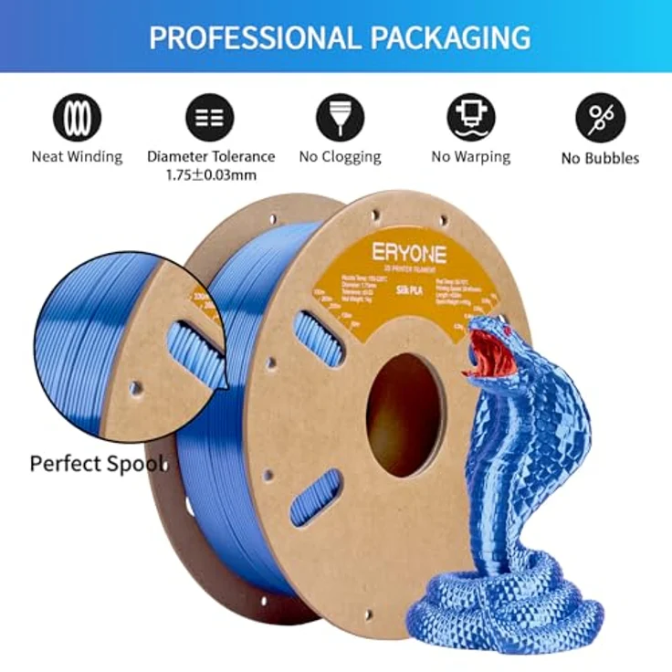 ERYONE Silk PLA Filament 1.75 mm, 1 kg/Spule, Seiden PLA in Sky Blue, hohe Kompatibilität – Bild 2
