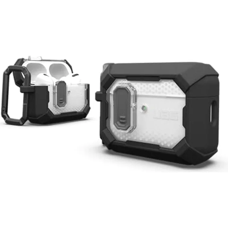 UAG Plasma Kopfhörertasche + Schutzhülle, Transparent, Schwarz, robustes PC- und TPU-Material, verstärkter Eckenschutz, abnehmbarer Karabiner-Clip