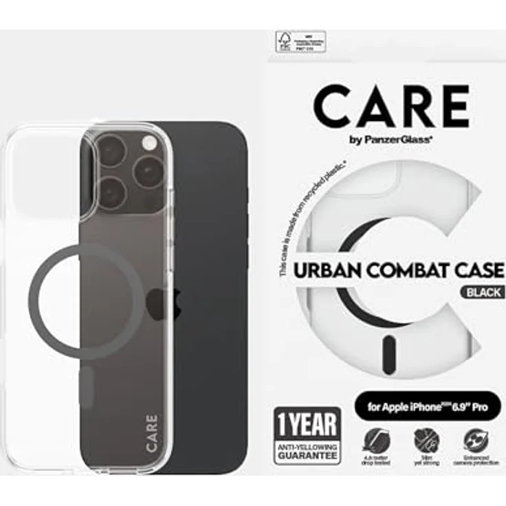 CARE by PanzerGlass Urban Combat Case für Apple iPhone 16 Pro Max, MagSafe-kompatible Schutzhülle, stoßfest, aus recyceltem Plastik, 4,8 Meter Falltest, verbesserter Kameraschutz – Bild 6