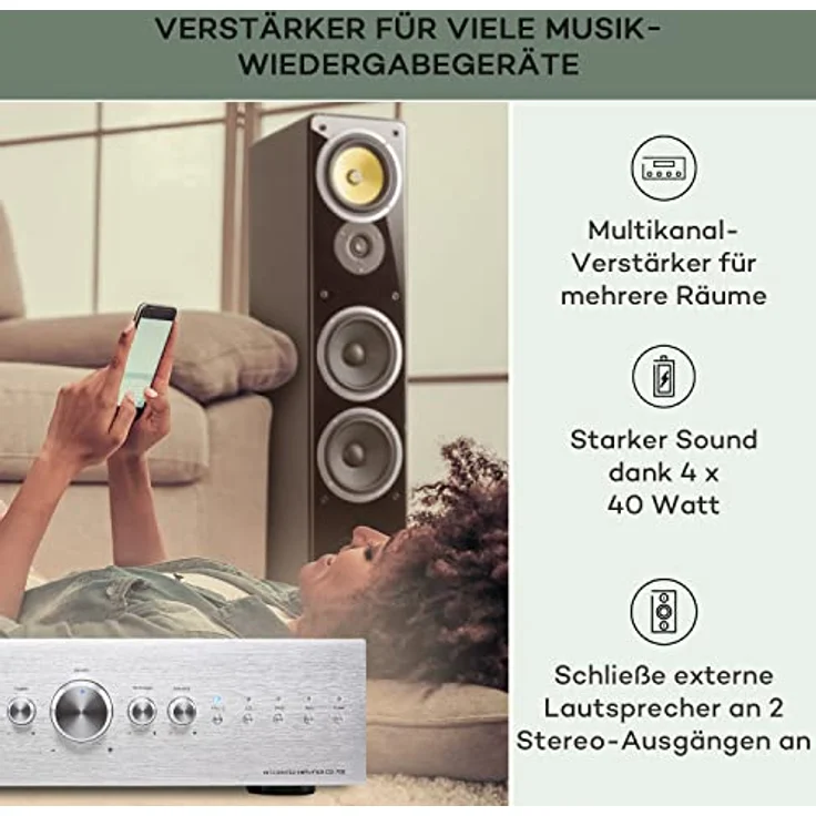 CD708 HiFi-Stereo-Verstärker AUX schwarz 600W Silber – Bild 3