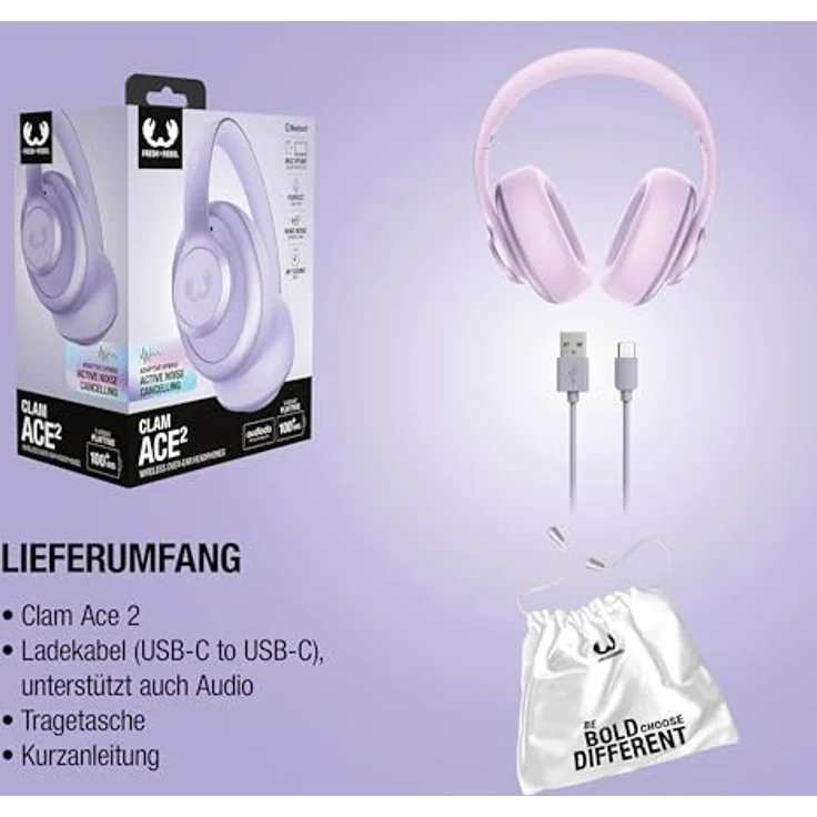 Fresh'N Rebel Clam Ace 2, Kabellose Kopfhörer mit Aktiver Geräuschunterdrückung, 100 h Akkulaufzeit, Dreamy Lilac – Bild 9