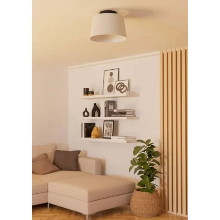 EGLO Deckenlampe Febres, Wohnzimmerlampe aus Metall in Schwarz und Bouclé Stoff in Weiß, E27 Fassung, Ø 35 cm – Bild 2