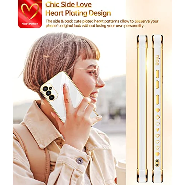 LeYi Handyhülle für Samsung Galaxy A34 5G, Cute Herz Muster TPU Silikon mit 2 Schutzfolien, Stoßfest und Kratzfest, Weiß – Bild 5